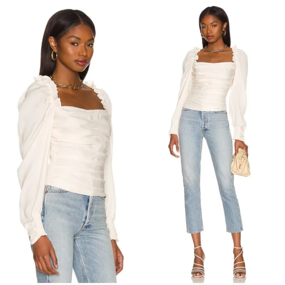 💕ASTR THE LABEL💕 Puff Sleeve Square Neck Top ~ Cream Medium XL NWT